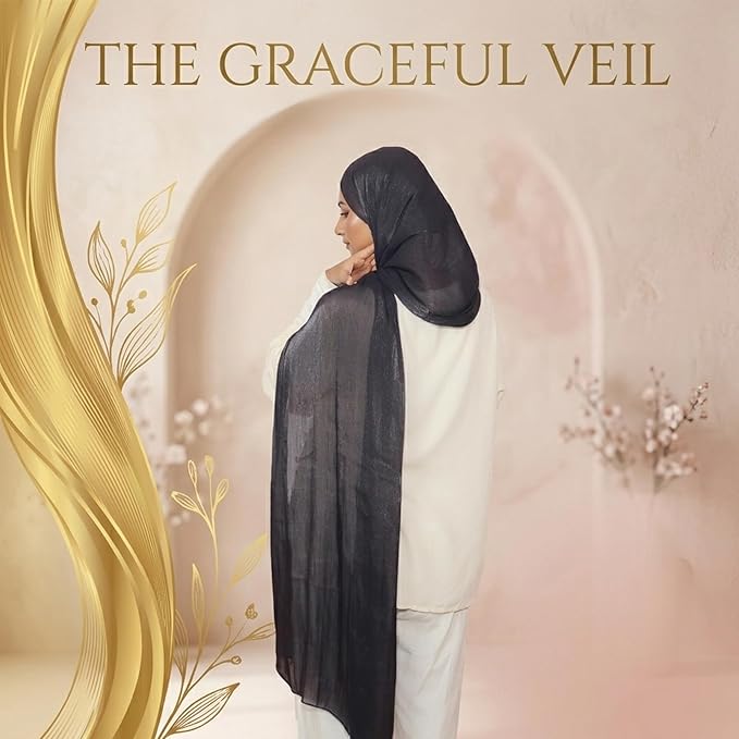 Black Organza Shimmer Hijab. - Image 5